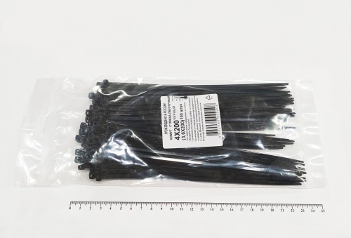 Кабельная стяжка чёрная 4х200 мм (3,6х200 мм) пластиковая (100 шт)