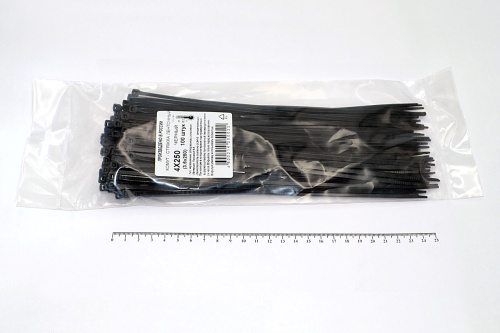 Кабельная стяжка чёрная 4х250 мм (3,6х250 мм) пластиковая (100 шт)
