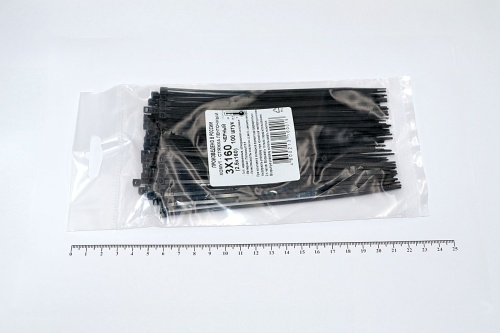 Кабельная стяжка чёрная 3х160 мм (2,5х160 мм) пластиковая (100 шт)