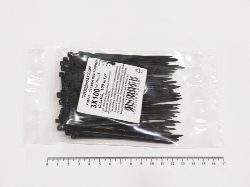 Кабельная стяжка чёрная 3х100 мм (2,5х100 мм) пластиковая (100 шт)